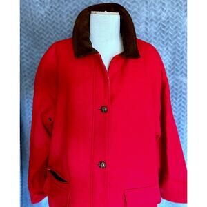 Trendz Womens Striking Red Wool Coat Size M Colorful Plaid Wool Preppy Classic